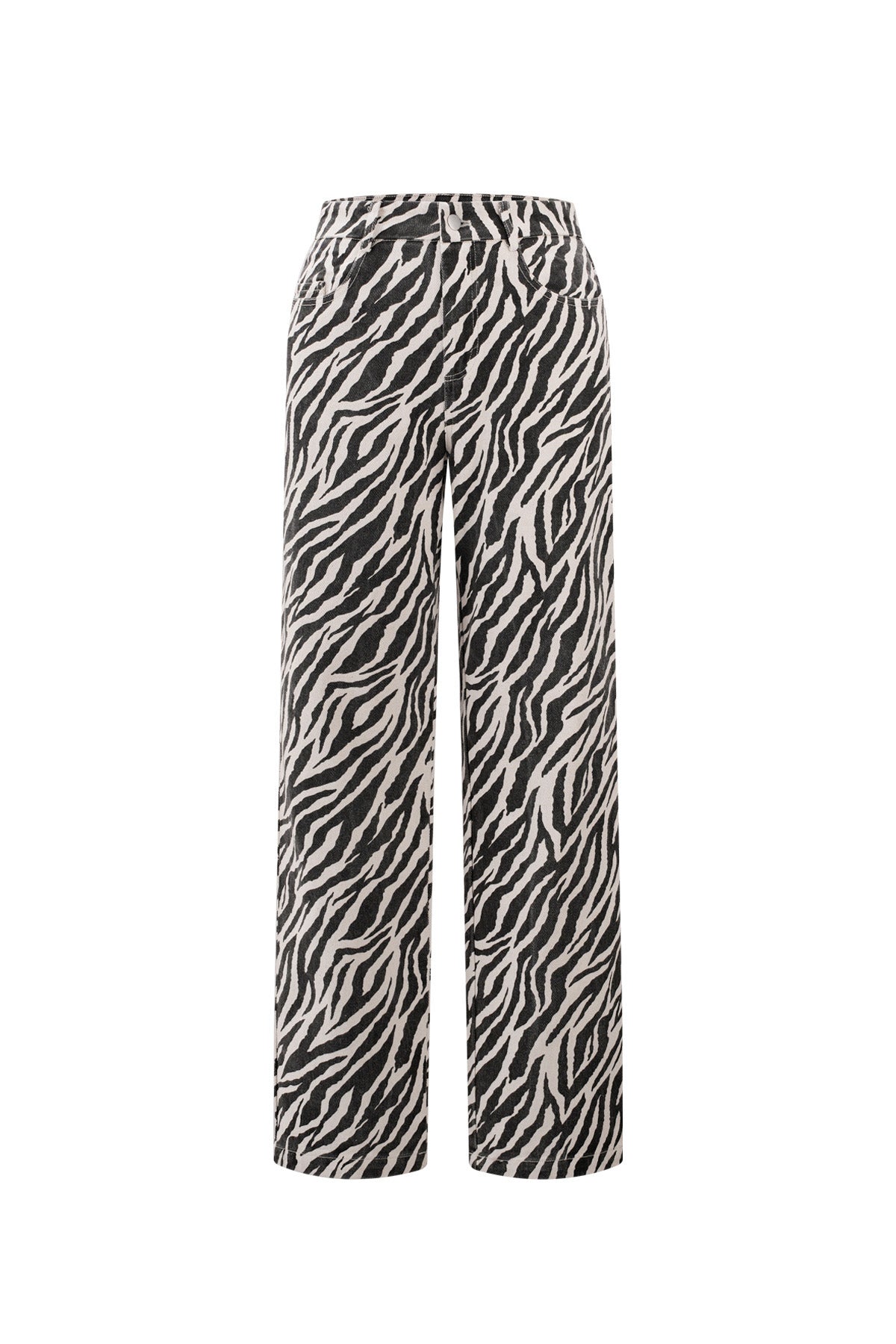 Tessuto Cotone Donna Pantaloni Dritti Casual Righe di Zebra