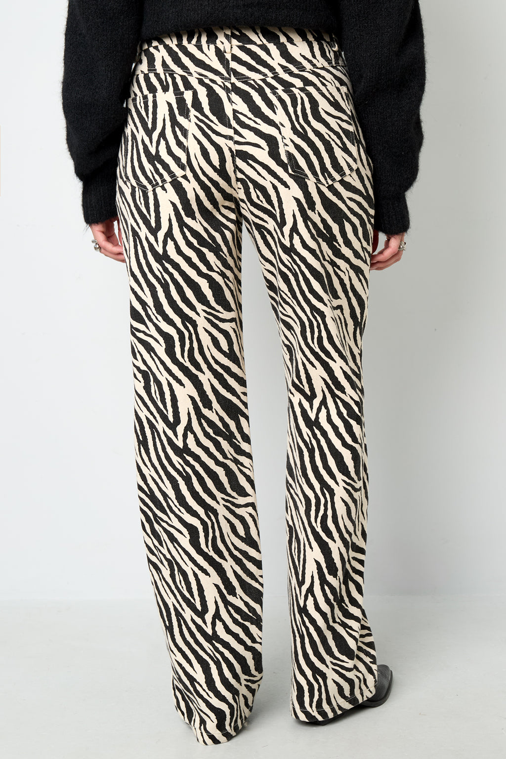 Tessuto Cotone Donna Pantaloni Dritti Casual Righe di Zebra