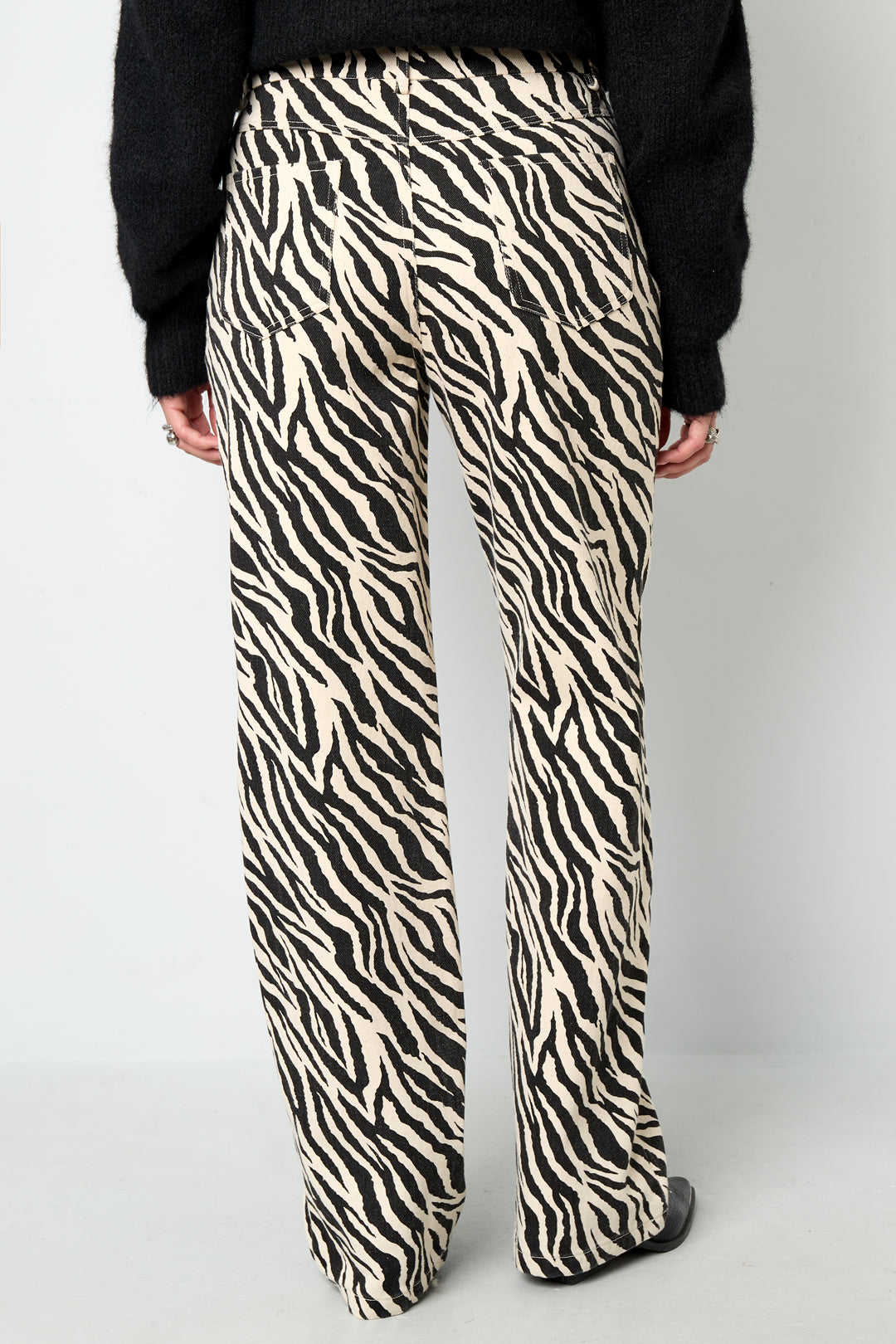 Tessuto Cotone Donna Pantaloni Dritti Casual Righe di Zebra