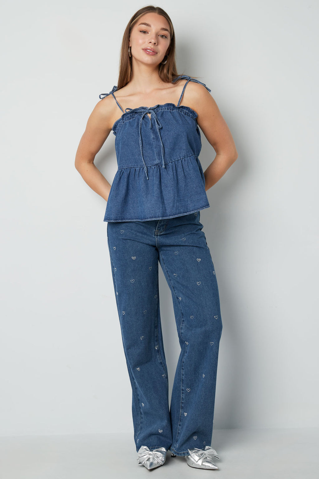Tessuto Jeans Donna Top Casual Primavera/Estate Colore Puro