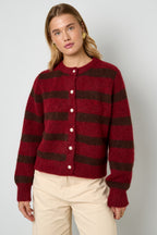 Cardigan Donna in Fibra di Poliestere Maglia Stile Casual a Righe