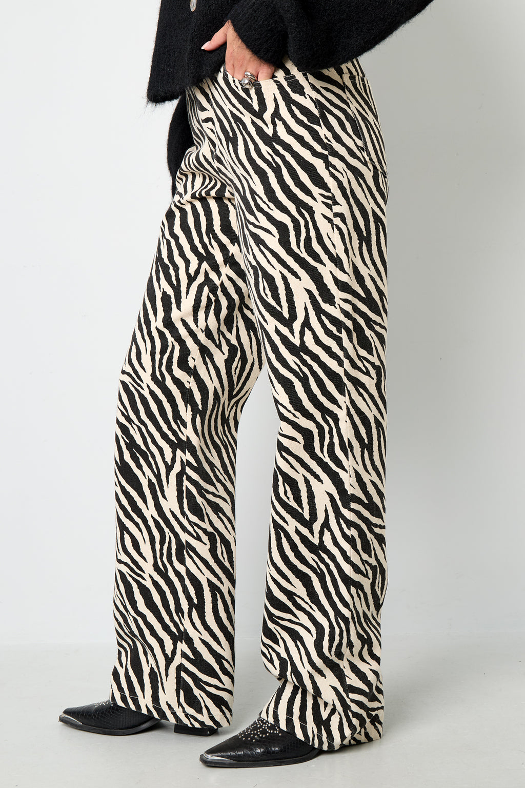 Tessuto Cotone Donna Pantaloni Dritti Casual Righe di Zebra