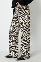 Tessuto Cotone Donna Pantaloni Dritti Casual Righe di Zebra
