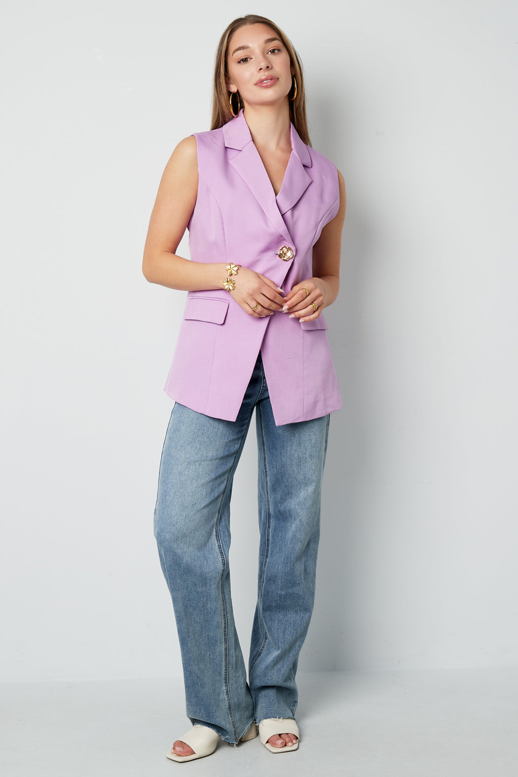 Giacca senza maniche in poliestere tessuto donna casual design asimmetrico