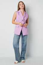 Giacca senza maniche in poliestere tessuto donna casual design asimmetrico