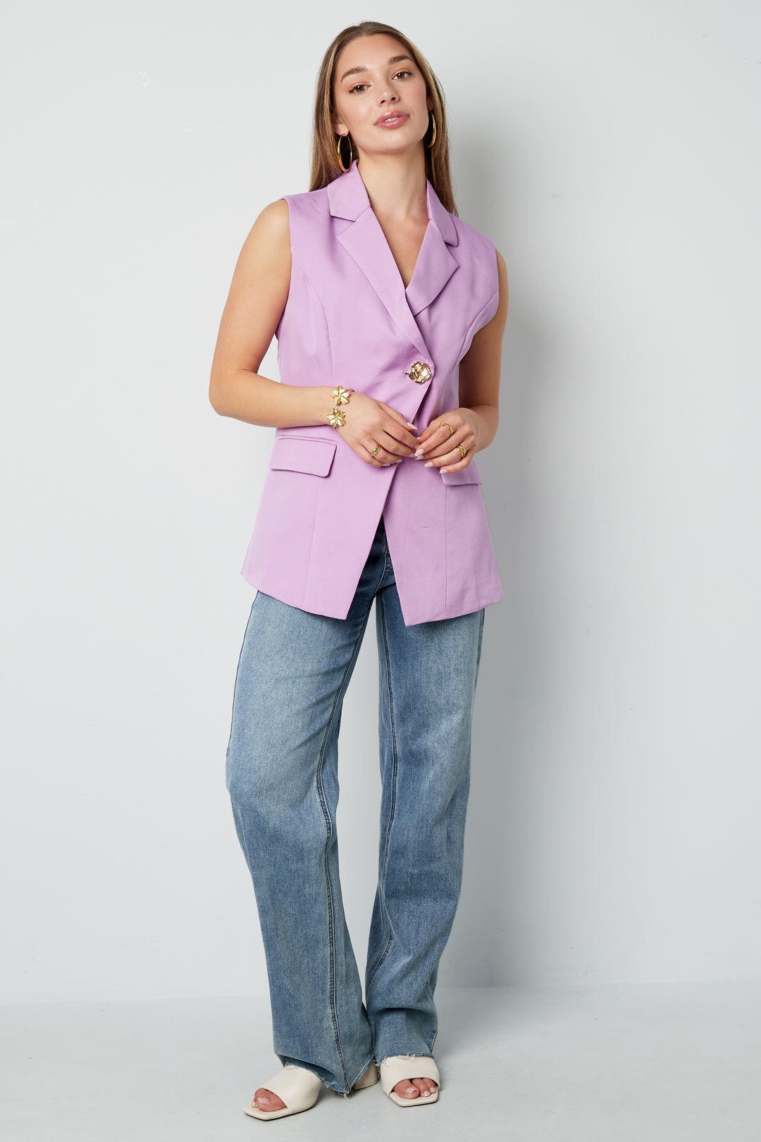 Giacca senza maniche in poliestere tessuto donna casual design asimmetrico