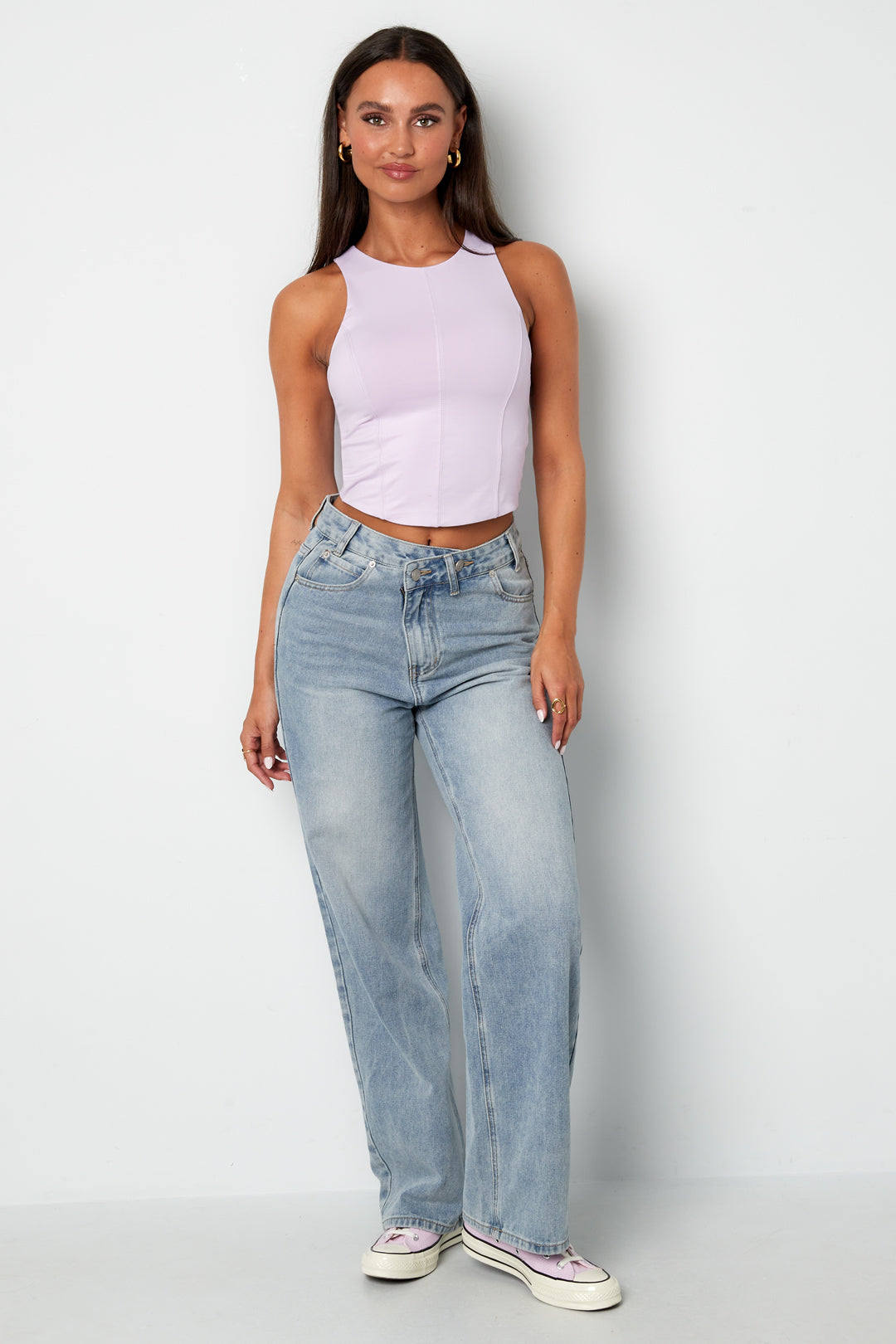 Top Senza Maniche Donna in Nylon Maglia Primavera/Estate Base Colore Puro