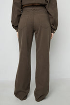 Cotone Tessuto Pantaloni Dritti Donna Casual Colore Puro
