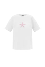 Cotone Maglietta Donna Casual Ricamo Stella Marina