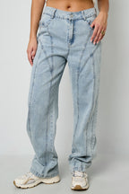 Pantaloni in Cotone Misto Casual Dritto Blu Indaco Chiaro