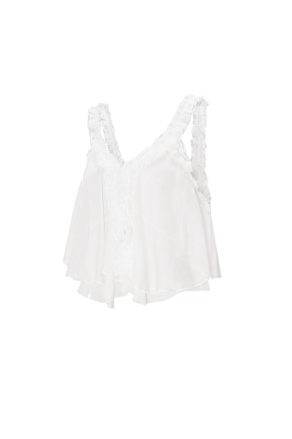 Top Senza Maniche Bianco Tessuto Casual Colore Puro Orlo a Volant