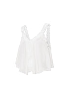 Top Senza Maniche Bianco Tessuto Casual Colore Puro Orlo a Volant
