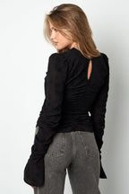 Poliestere Donna Maglia a Manica Lunga Design Arricciato