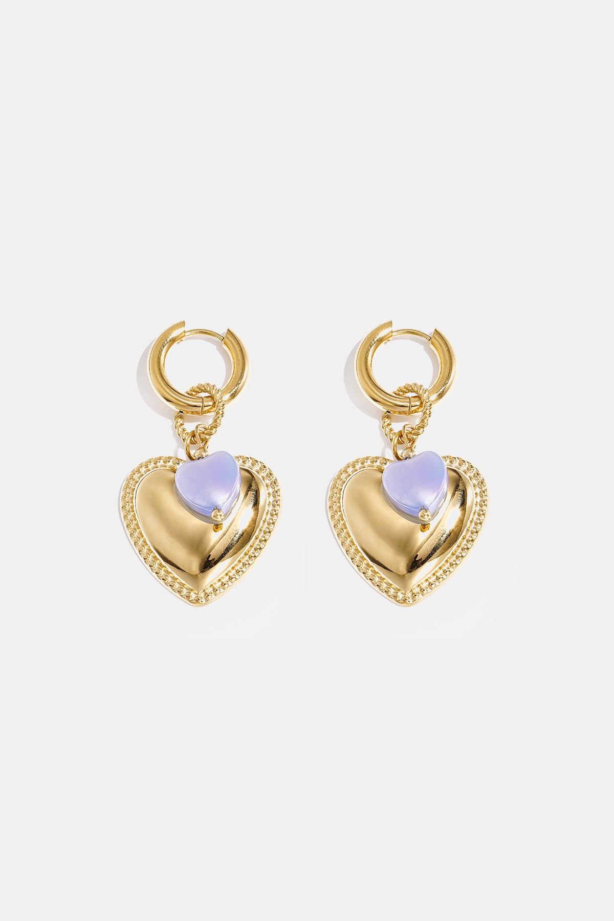 Orecchini a cerchio con ciondolo a cuore e perlina sull'anello