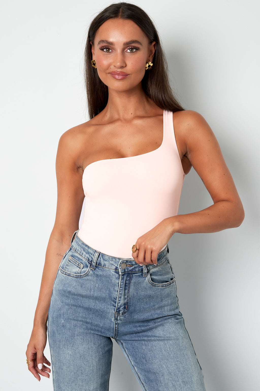Body Shapewear in Nylon Intrecciato a Spalla Singola Primavera/Estate Colore Puro