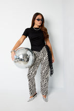 Tessuto Cotone Donna Pantaloni Dritti Casual Righe di Zebra