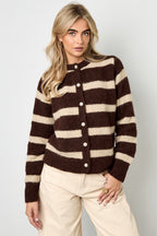 Cardigan Donna in Fibra di Poliestere Maglia Stile Casual a Righe