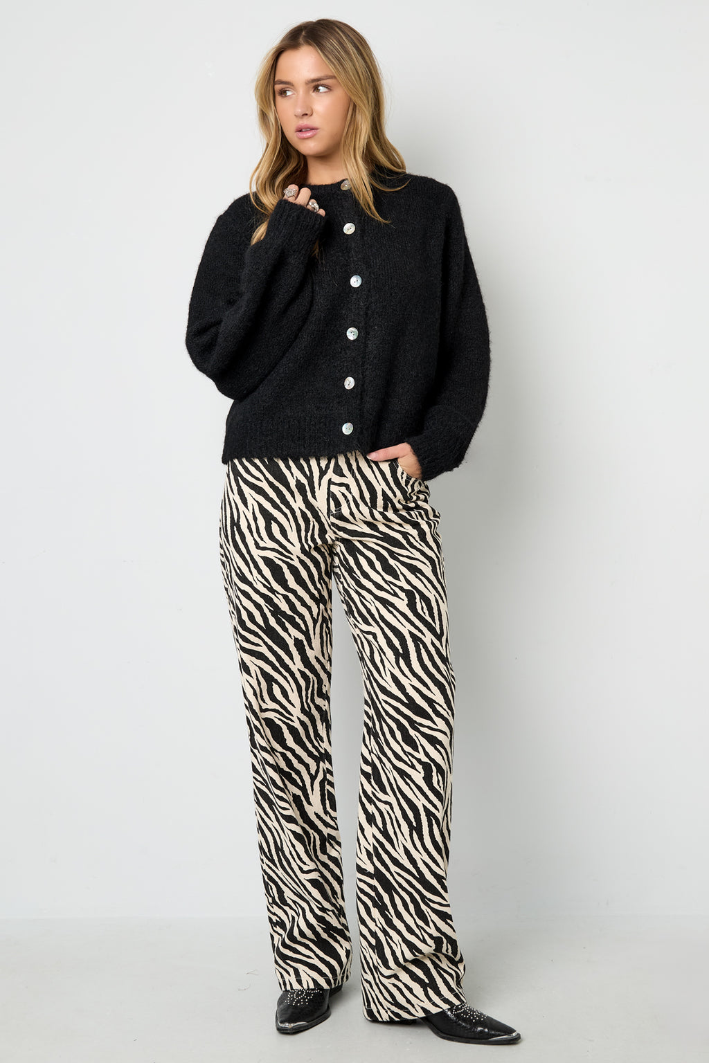 Tessuto Cotone Donna Pantaloni Dritti Casual Righe di Zebra