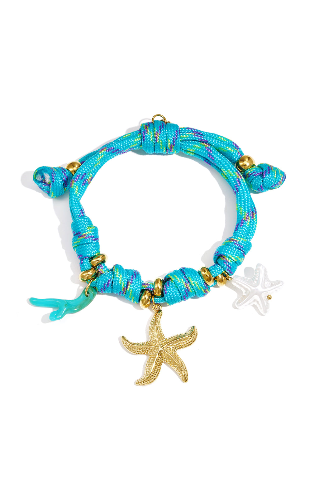 Bracciale in corda con nodi e ciondoli a forma di stella marina