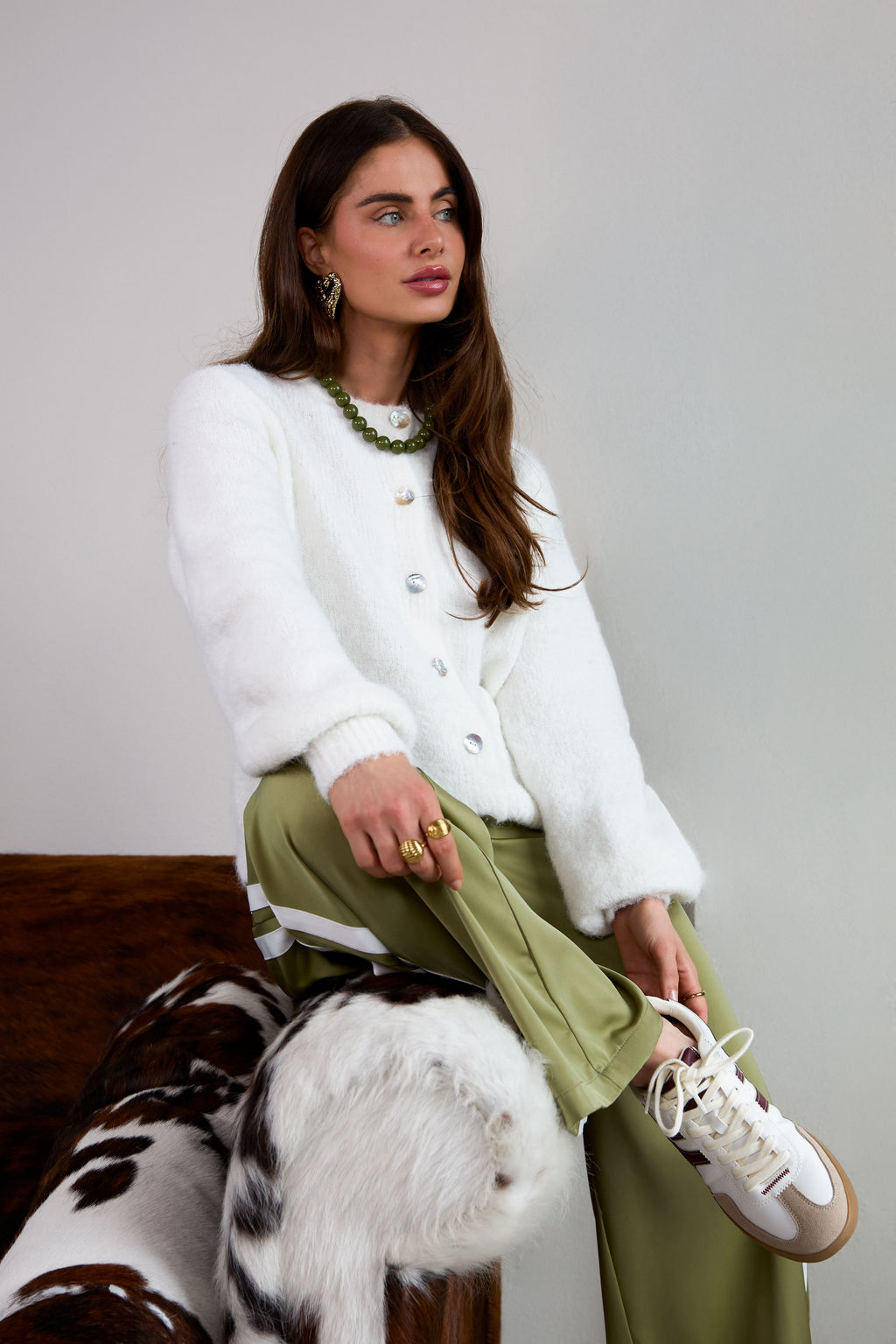 Cardigan Donna Intrecciato Fibra di Poliestere Casual Colore Puro Autunno/Inverno