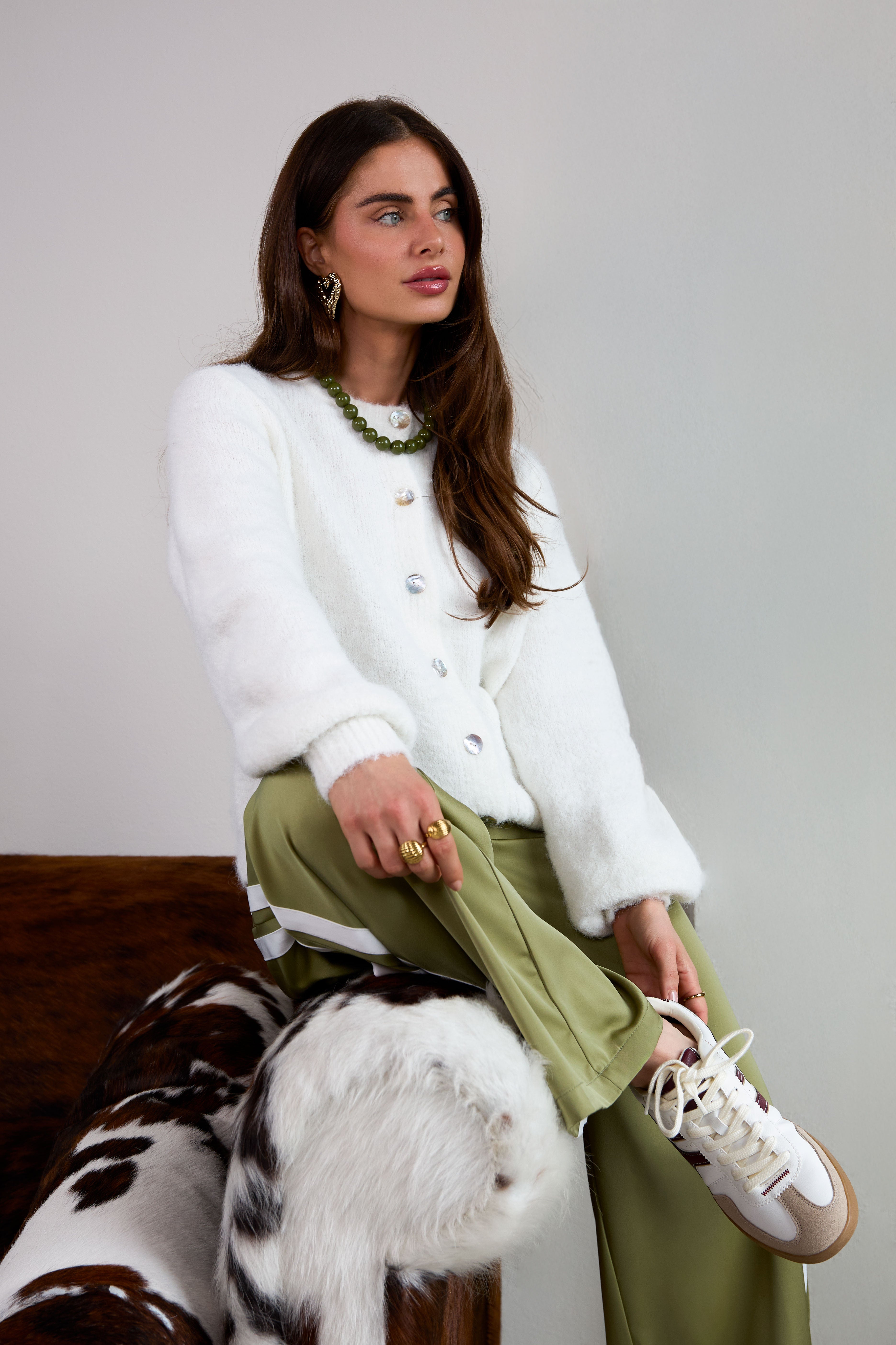 Cardigan Donna Intrecciato Fibra di Poliestere Casual Colore Puro Autunno/Inverno