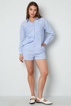 Cotton Woven Camicia Donna Casual Stripes Cuore Ruffle Detail