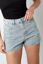 Denim Donna Shorts Vita Alta Design Forato