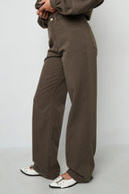 Cotone Tessuto Pantaloni Dritti Donna Casual Colore Puro