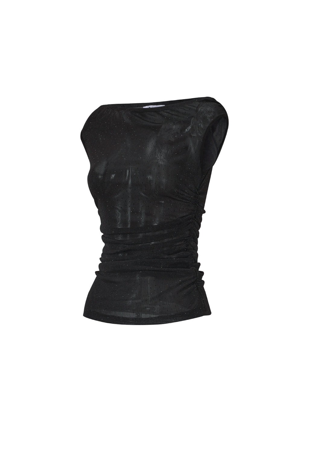 Tessuto Fibra di Poliestere Top Senza Maniche Donna Sexy Trasparente Colore Puro