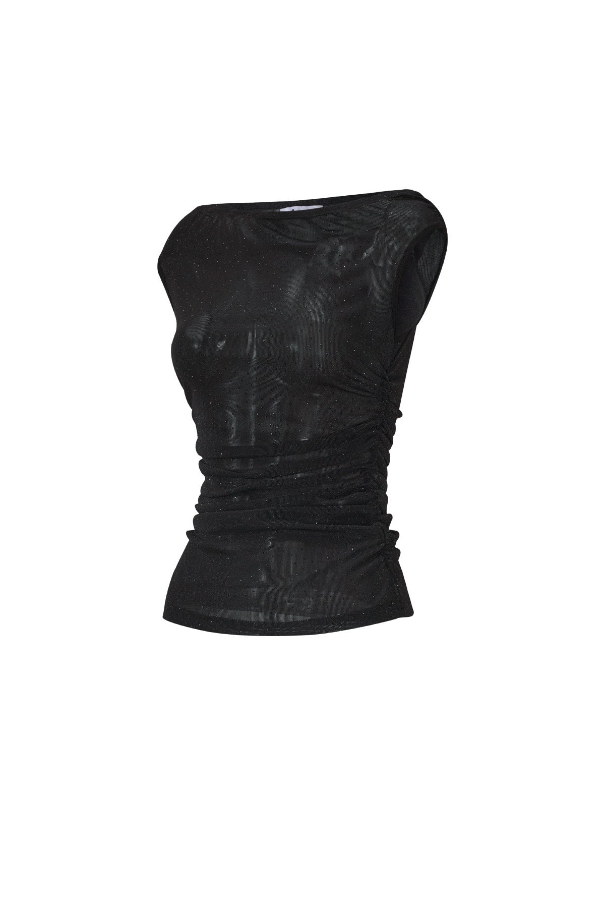 Tessuto Fibra di Poliestere Top Senza Maniche Donna Sexy Trasparente Colore Puro