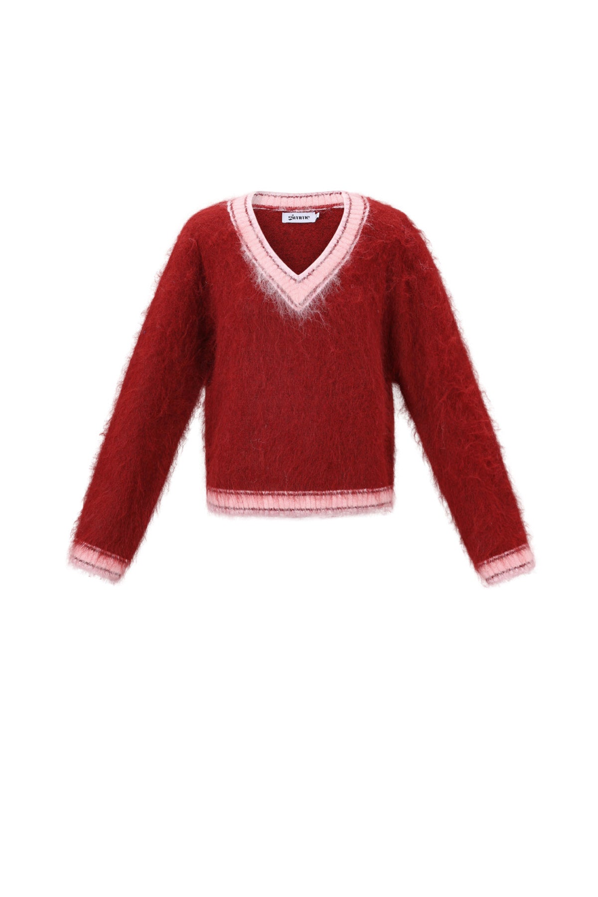 Maglione donna in maglia fibra di poliestere collo a V casual contrasto cromatico