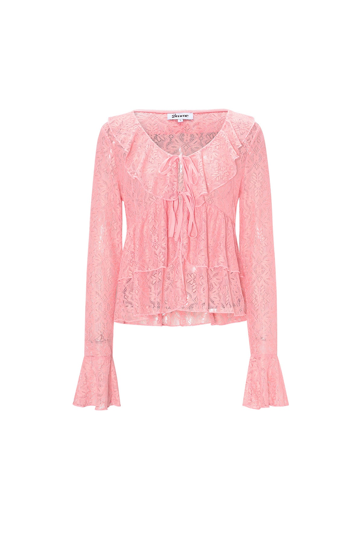 Tessuto Pizzo Donna Maglia Maniche Lunghe Elegante Dettaglio Volant