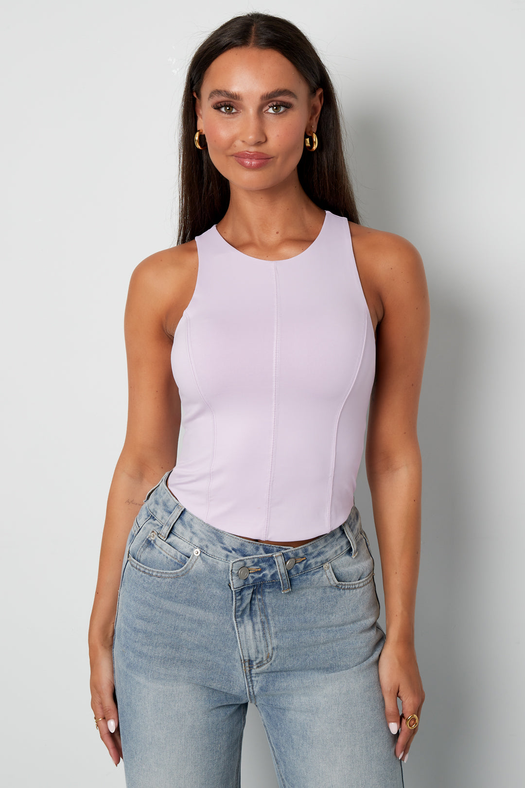 Top Senza Maniche Donna in Nylon Maglia Primavera/Estate Base Colore Puro