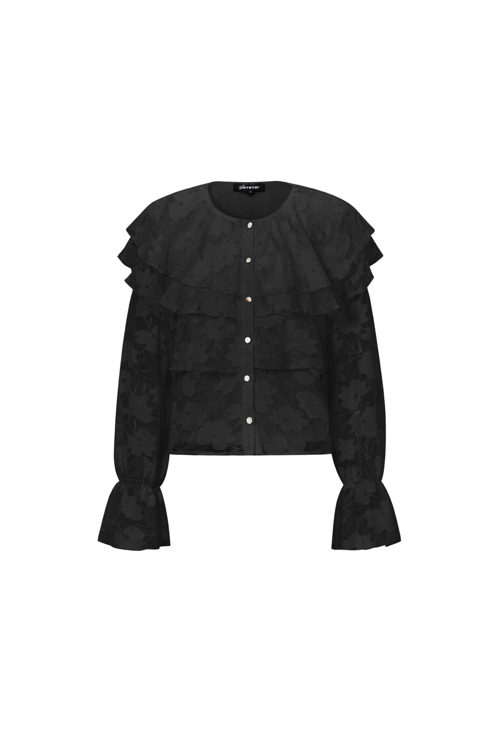 Camicia Donna in Fibra di Poliestere Tessuta Elegante Stampa Fiorita Pannello di Pizzo