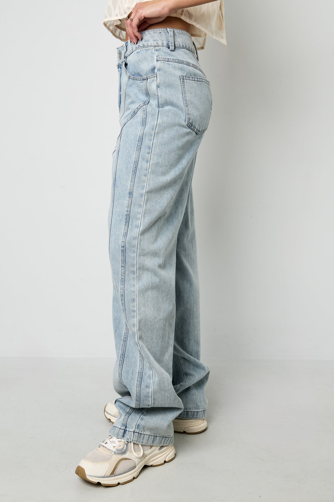 Pantaloni in Cotone Misto Casual Dritto Blu Indaco Chiaro