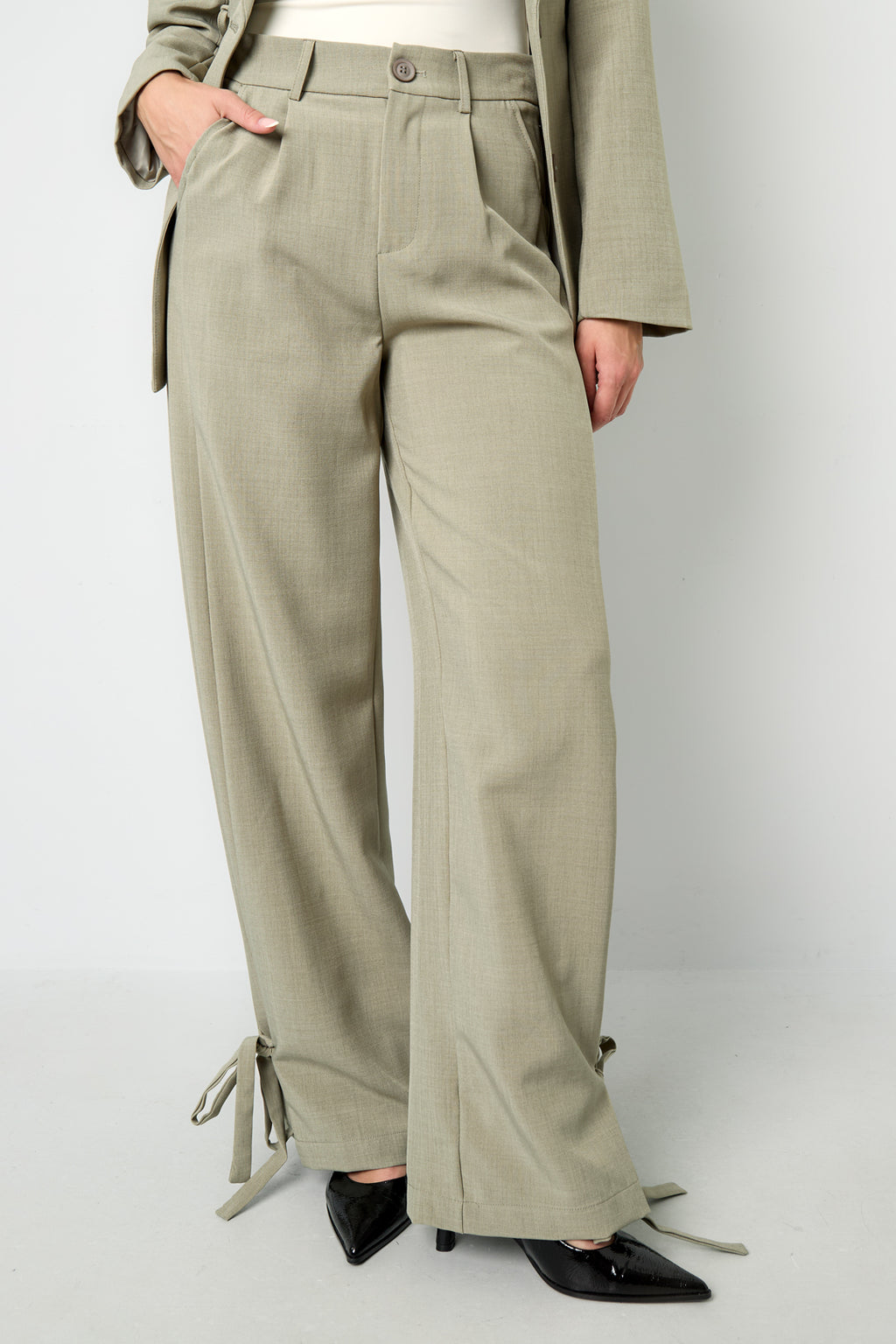 Pantaloni Dritti Donna in Fibra di Poliestere Tessuta Stile Casual con Legacci