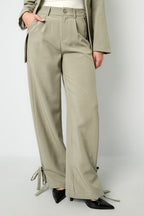 Pantaloni Dritti Donna in Fibra di Poliestere Tessuta Stile Casual con Legacci