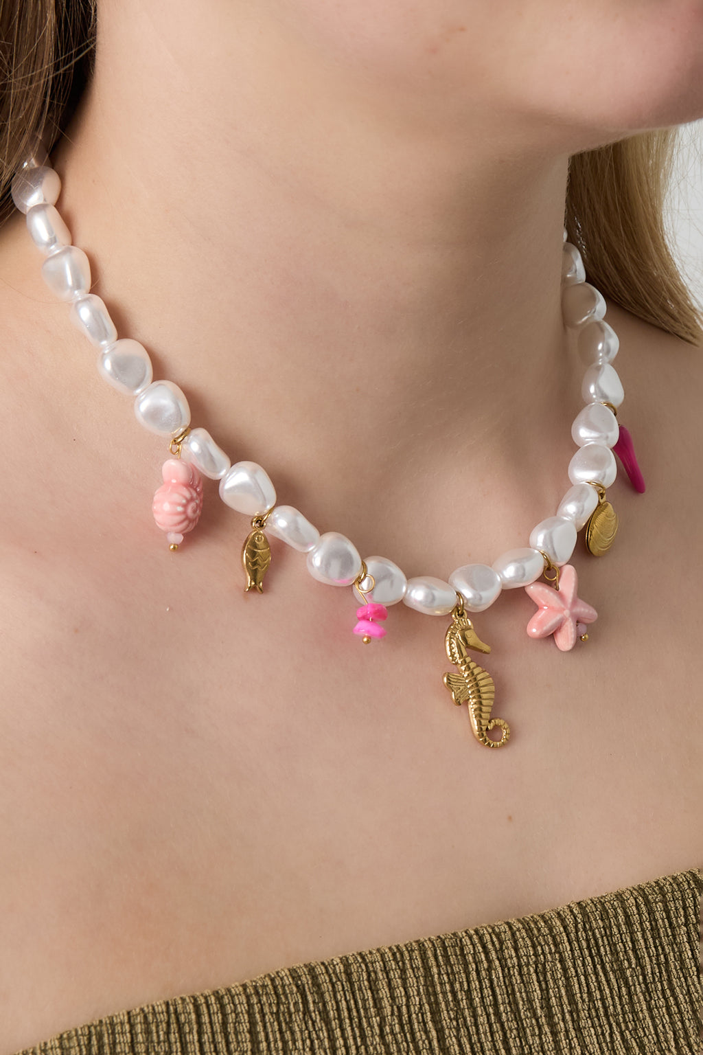 Collane con perline di perle finte, stile tartaruga, casual, per vacanze/spiaggia, semplici, da donna