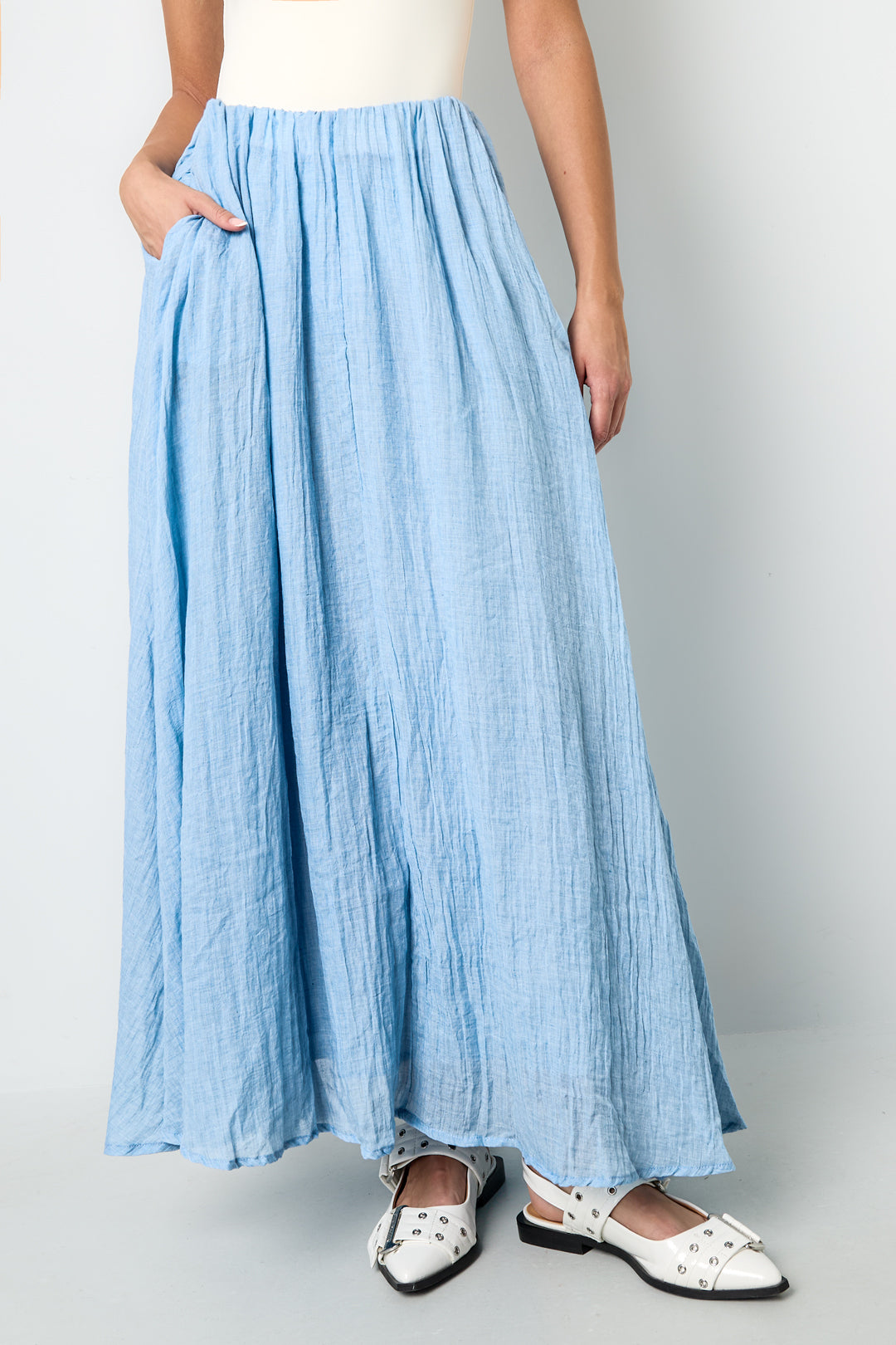 Gonna Maxi Donna in Fibra di Poliestere Tessuta Stile Casual Colore Puro
