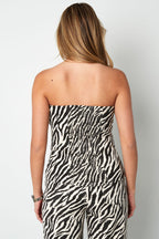 Cotone Top Senza Maniche Donna Stampa Zebra Chiusura con Pulsanti