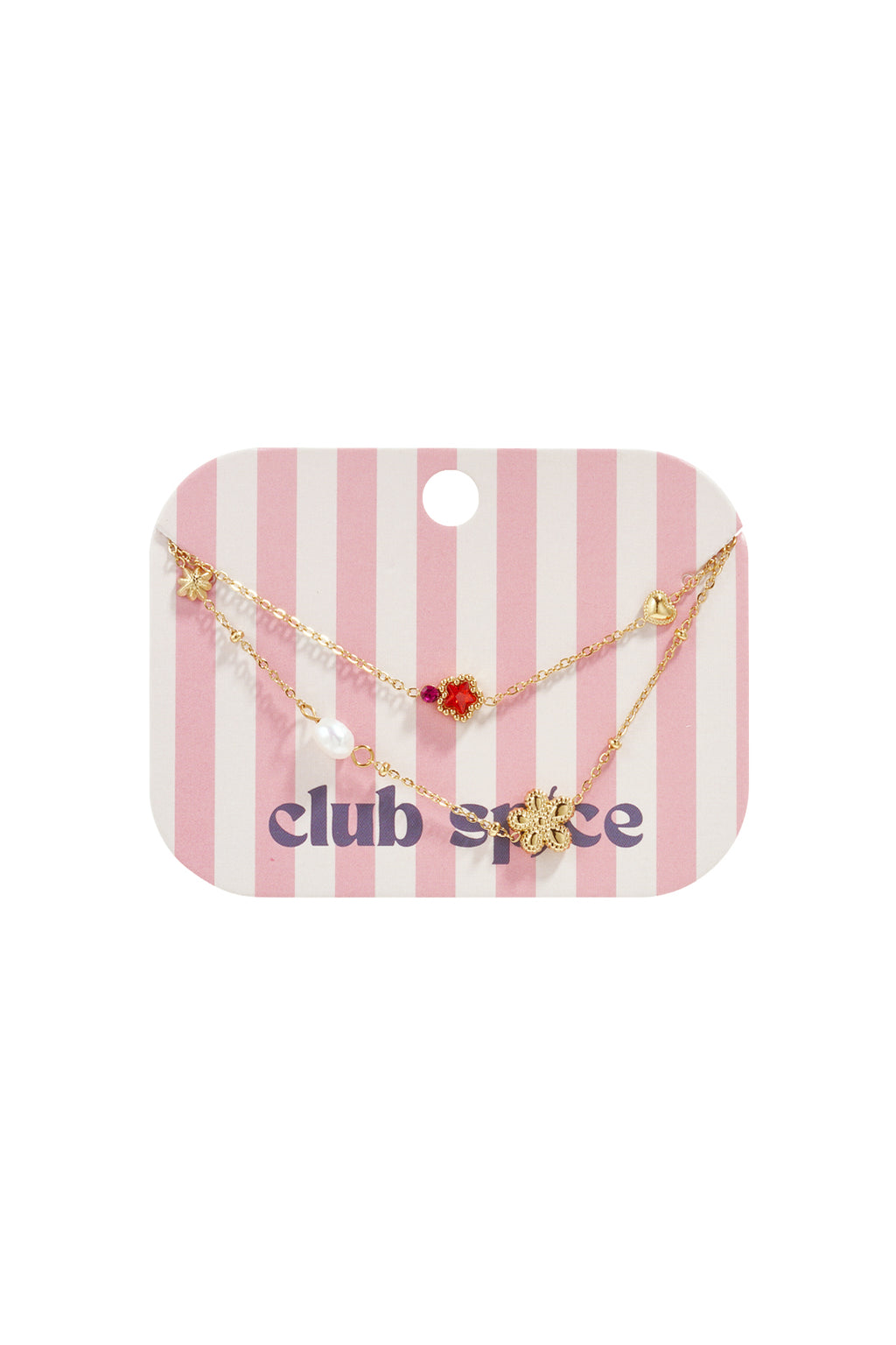 Braccialetto con ciondoli a forma di stella e fiore, perle, pietre e perline.