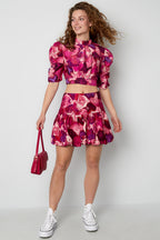 Gonna Mini Donna in Viscosa con Design a Volant Fucsia