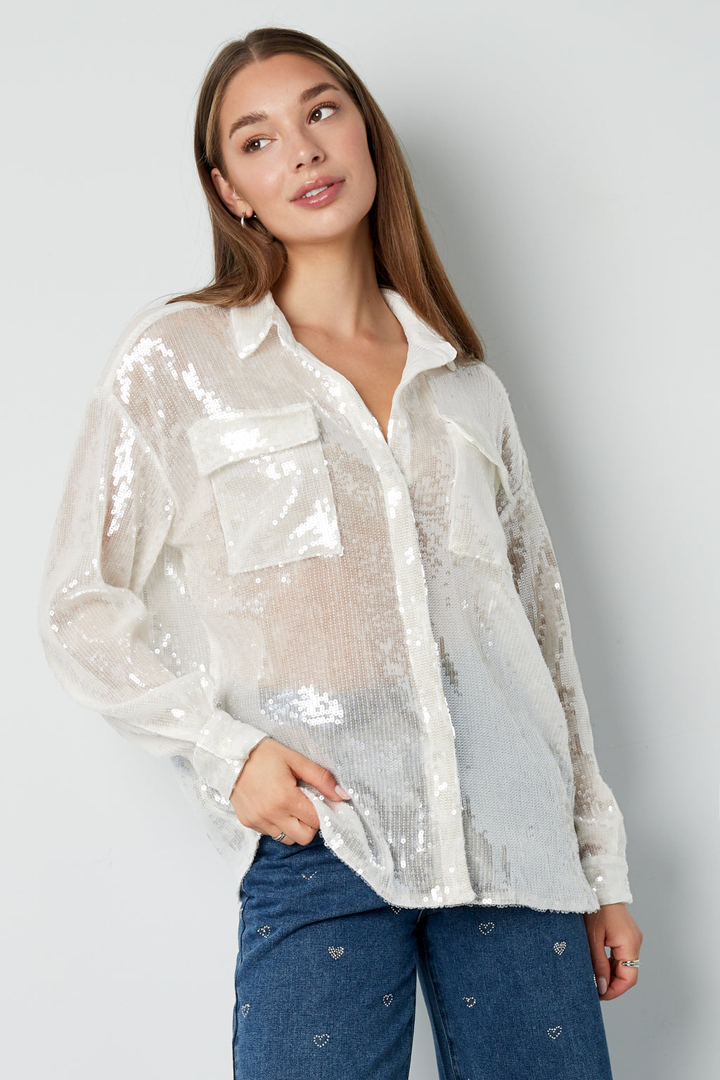 Camicia Donna in Fibra di Poliestere Tessuta Elegante Colore Puro Primavera/Estate