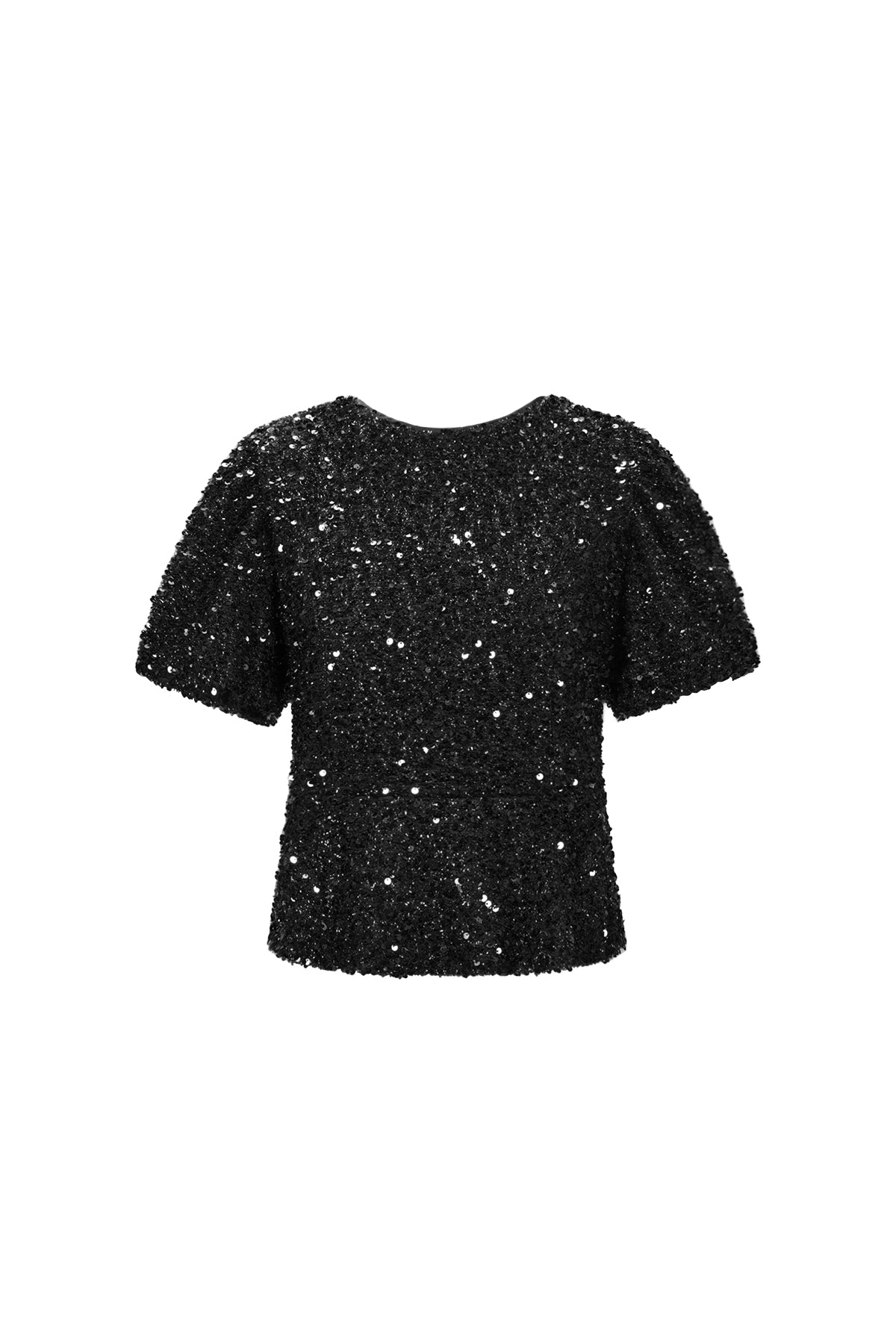 Tessuto Fibra di Poliestere Donne Top a Manica Corta Elegante Paillettes