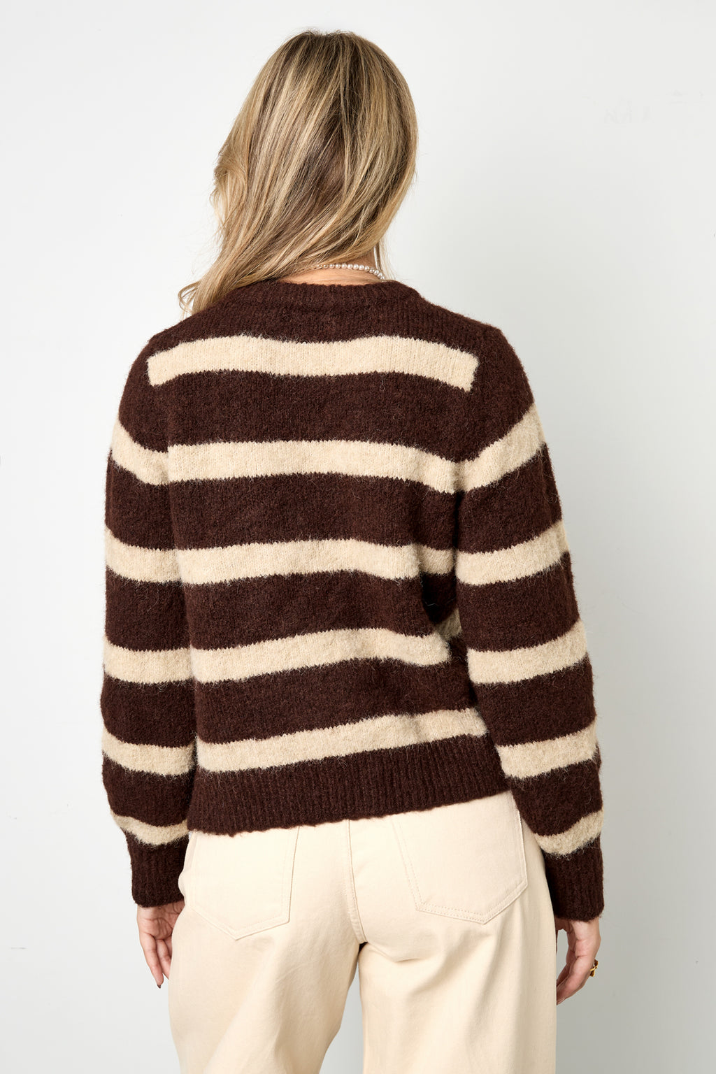 Cardigan Donna in Fibra di Poliestere Maglia Stile Casual a Righe