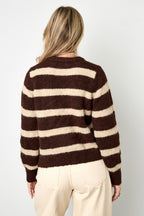 Cardigan Donna in Fibra di Poliestere Maglia Stile Casual a Righe
