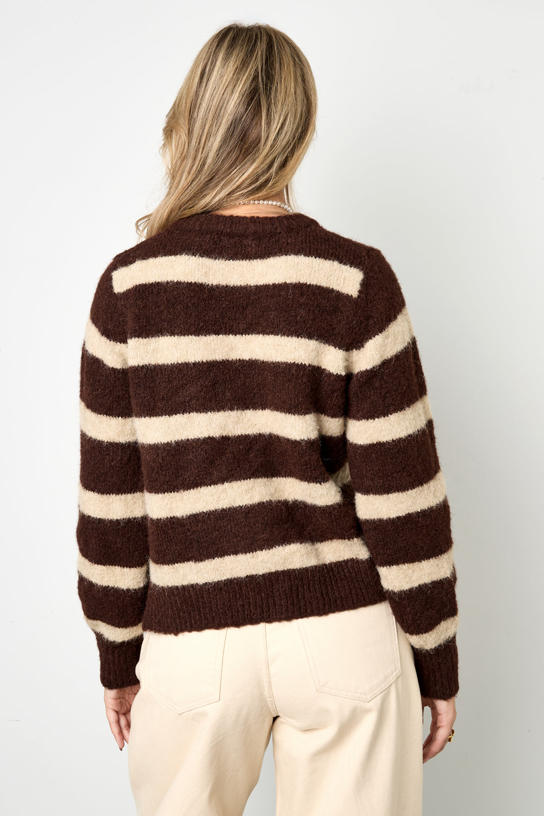 Cardigan Donna in Fibra di Poliestere Maglia Stile Casual a Righe