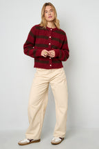 Cardigan Donna in Fibra di Poliestere Maglia Stile Casual a Righe