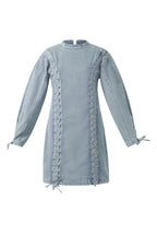 Cotton Woven Denim Dress Elegant Tie-up Solid Color