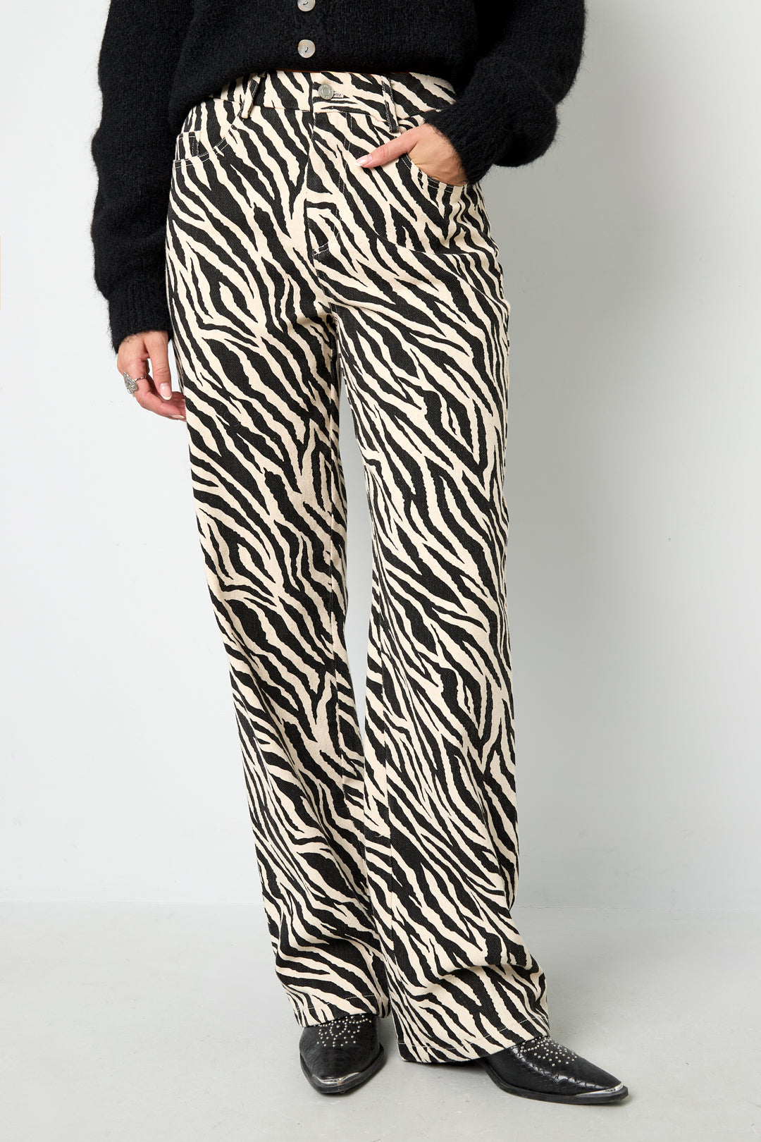 Tessuto Cotone Donna Pantaloni Dritti Casual Righe di Zebra